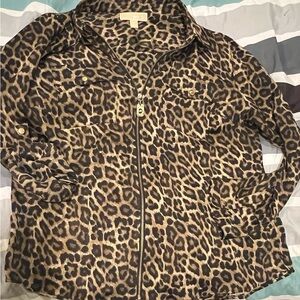 Michael Kors Animal Print Zip-Up Top